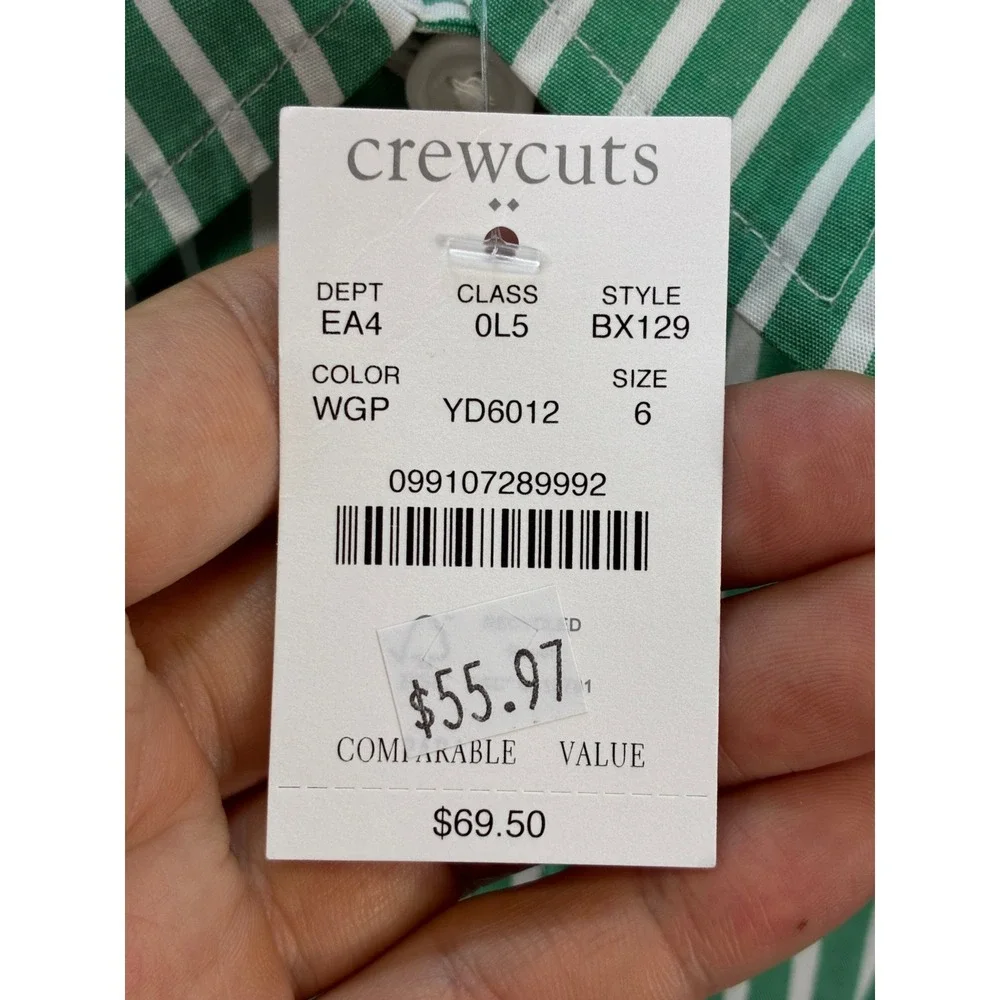 Crewcuts Sleeveless Shirt Dress Girls 6 Green White Striped Preppy Casual NWT